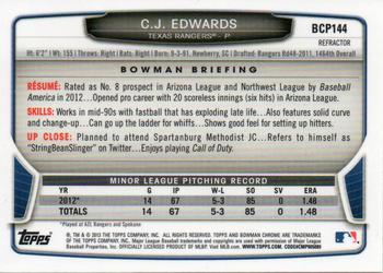 2013 Bowman Chrome - Prospects Green Refractors #BCP144 C.J. Edwards Back