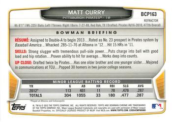 2013 Bowman Chrome - Prospects Green Refractors #BCP163 Matt Curry Back
