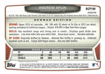 2013 Bowman Chrome - Prospects Green Refractors #BCP199 Andrew Aplin Back