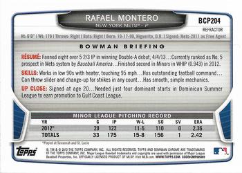 2013 Bowman Chrome - Prospects Green Refractors #BCP204 Rafael Montero Back