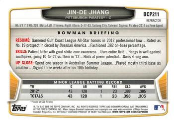 2013 Bowman Chrome - Prospects Green Refractors #BCP211 Jin-De Jhang Back