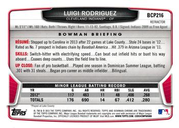 2013 Bowman Chrome - Prospects Green Refractors #BCP216 Luigi Rodriguez Back
