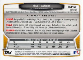 2013 Bowman Chrome - Prospects Blue Wave Refractors #BCP163 Matt Curry Back