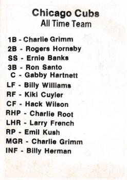 1977 TCMA Chicago Cubs All Time Team #NNO Rogers Hornsby Back