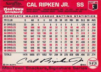1991 MooTown Snackers #14 Cal Ripken Jr. Back