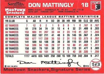 1991 MooTown Snackers #15 Don Mattingly Back