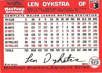 1991 MooTown Snackers #18 Len Dykstra Back