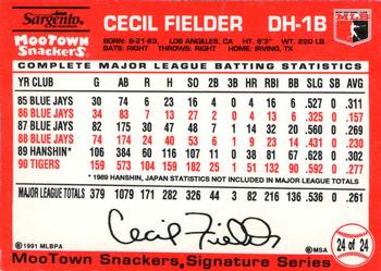 1991 MooTown Snackers #24 Cecil Fielder Back