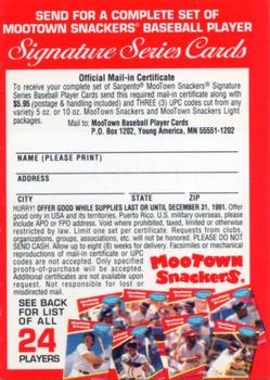 1991 MooTown Snackers #NNO Mail-In Certificate / Checklist Back