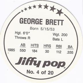 1986 Jiffy Pop Discs #4 George Brett Back