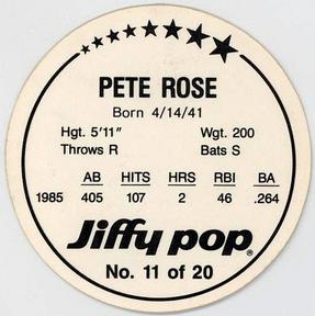 1986 Jiffy Pop Discs #11 Pete Rose Back