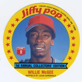 1986 Jiffy Pop Discs #15 Willie McGee Front