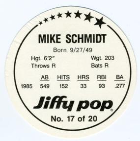 1986 Jiffy Pop Discs #17 Mike Schmidt Back