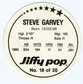 1986 Jiffy Pop Discs #18 Steve Garvey Back