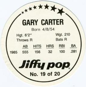1986 Jiffy Pop Discs #19 Gary Carter Back