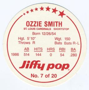 1987 Jiffy Pop Discs #7 Ozzie Smith Back