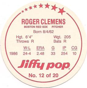 1987 Jiffy Pop Discs #12 Roger Clemens Back