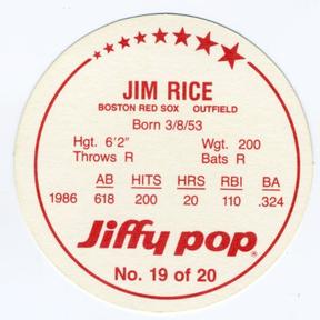 1987 Jiffy Pop Discs #19 Jim Rice Back