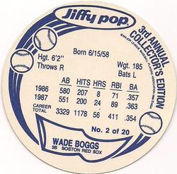 1988 Jiffy Pop Discs #2 Wade Boggs Back