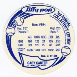 1988 Jiffy Pop Discs #3 Gary Carter Back