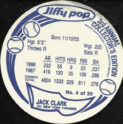 1988 Jiffy Pop Discs #4 Jack Clark Back