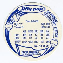 1988 Jiffy Pop Discs #13 Eddie Murray Back