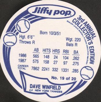 1988 Jiffy Pop Discs #19 Dave Winfield Back