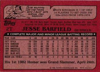 1982 Topps Traded #2T Jesse Barfield Back