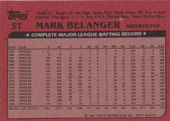 1982 Topps Traded #5T Mark Belanger Back