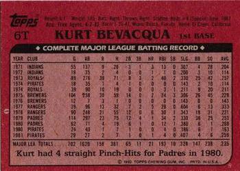 1982 Topps Traded #6T Kurt Bevacqua Back