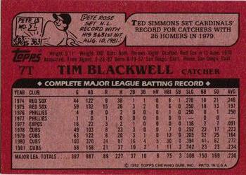 1982 Topps Traded #7T Tim Blackwell Back