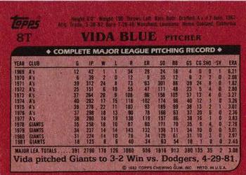 1982 Topps Traded #8T Vida Blue Back
