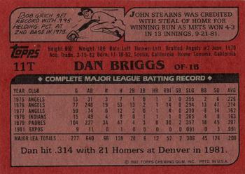 1982 Topps Traded #11T Dan Briggs Back