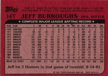 1982 Topps Traded #14T Jeff Burroughs Back