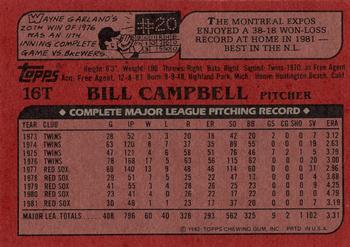 1982 Topps Traded #16T Bill Campbell Back
