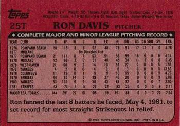 1982 Topps Traded #25T Ron Davis Back