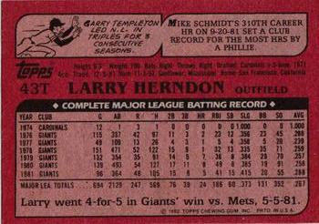 1982 Topps Traded #43T Larry Herndon Back