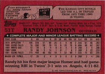1982 Topps Traded #51T Randy Johnson Back