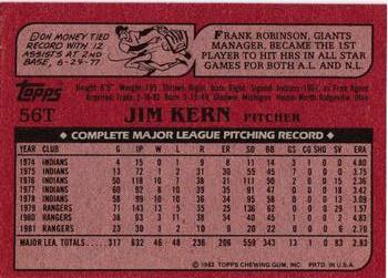 1982 Topps Traded #56T Jim Kern Back