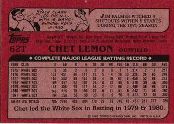 1982 Topps Traded #62T Chet Lemon Back