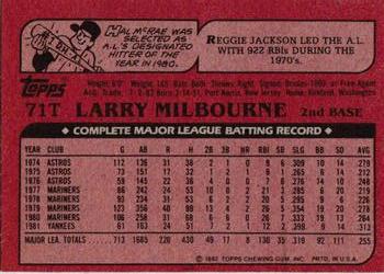 1982 Topps Traded #71T Larry Milbourne Back