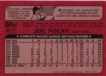 1982 Topps Traded #81T Joe Nolan Back