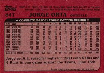 1982 Topps Traded #84T Jorge Orta Back