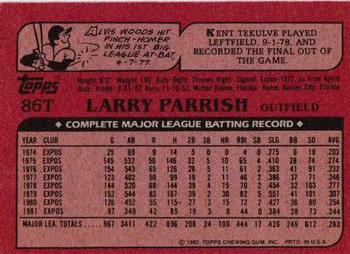 1982 Topps Traded #86T Larry Parrish Back