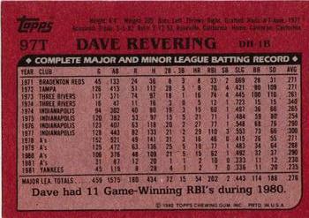 1982 Topps Traded #97T Dave Revering Back