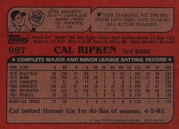 1982 Topps Traded #98T Cal Ripken Back