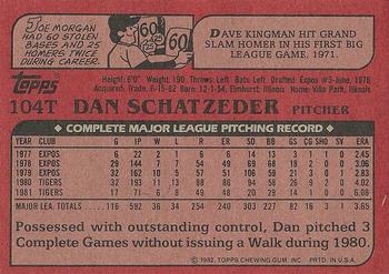 1982 Topps Traded #104T Dan Schatzeder Back
