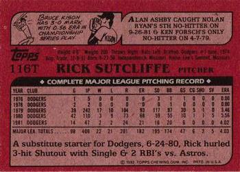1982 Topps Traded #116T Rick Sutcliffe Back