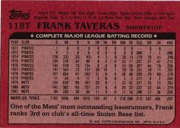 1982 Topps Traded #118T Frank Taveras Back