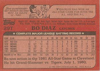 1982 Topps Traded #29T Bo Diaz Back